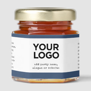 Navy Blue typewriter Custom Business Logo Text Honey Jar Favors