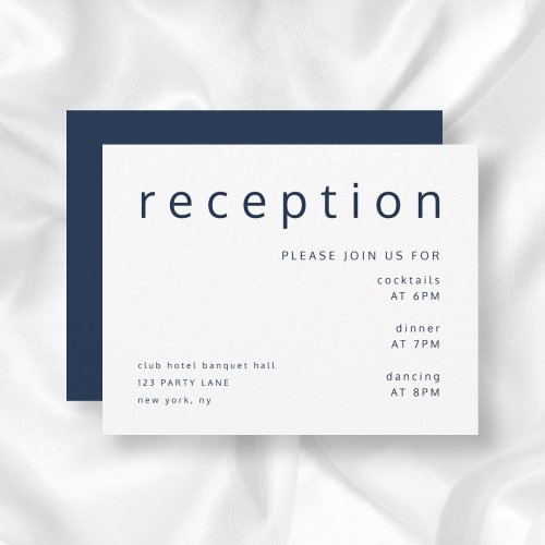 Navy Blue Typography Elegant Wedding Reception  Enclosure Card