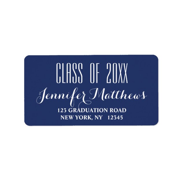 Navy Blue Typography Graduation Address Label