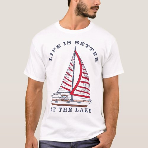 Navy Blue Typography Life is Better at the Lake T_Shirt