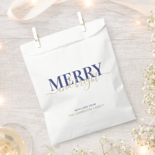 Navy blue typography merry and bright Christmas Fa Favor Bag