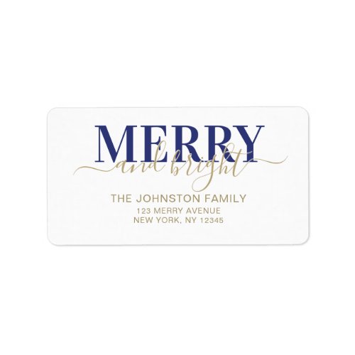 Navy blue typography merry and bright Christmas Label