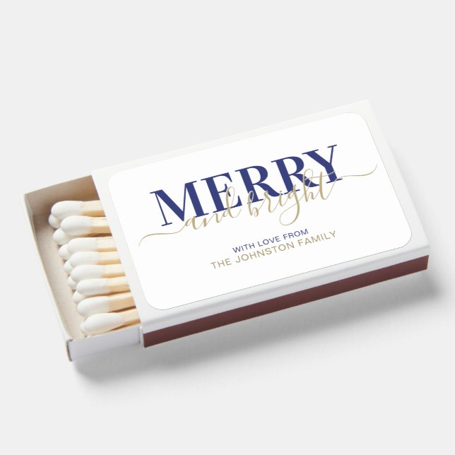 Navy blue typography merry and bright Christmas  Matchboxes (Front Open)