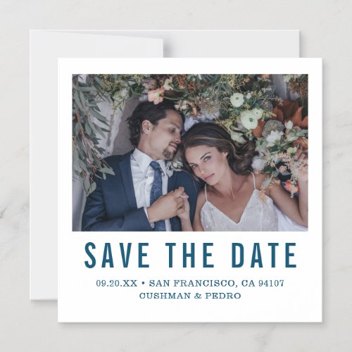 Navy Blue Typography Photo Wedding Save The Date Magnetic Invitation