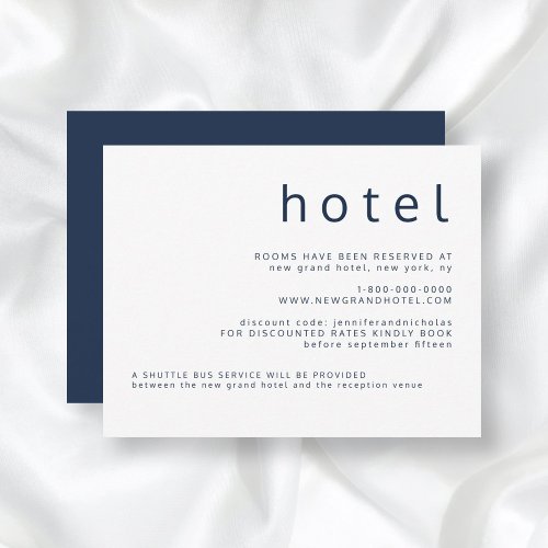 Navy Blue Typography Wedding Accommodations  Enclosure Card