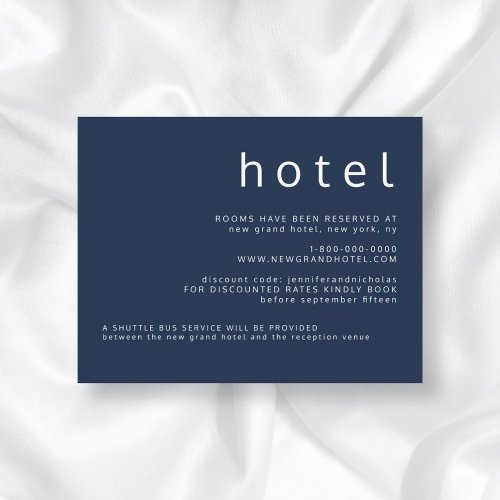 Navy Blue Typography Wedding Accommodations  Enclosure Card
