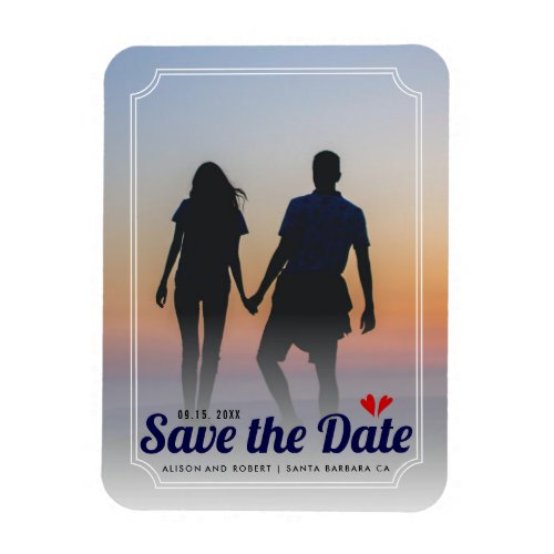 Navy blue typography wedding Save the Date photo Magnet