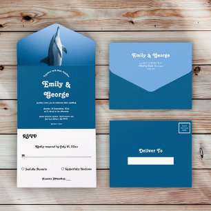 Navy Blue Under The Sea Dolphin Coastal Wedding All In One Invitation