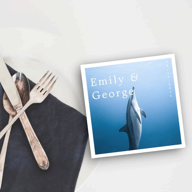 Navy Blue Under The Sea Dolphin Coastal Wedding Napkins (Creator Uploaded)