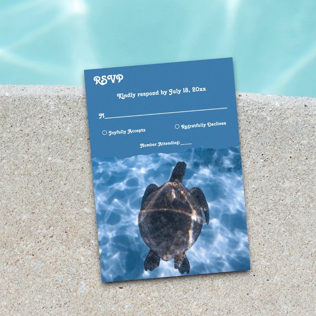 Navy Blue Underwater Aquatic Turtle Beach Wedding RSVP Card (Creator Uploaded)