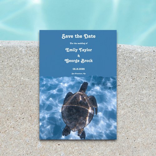 Navy Blue Underwater Aquatic Turtle Beach Wedding Save The Date