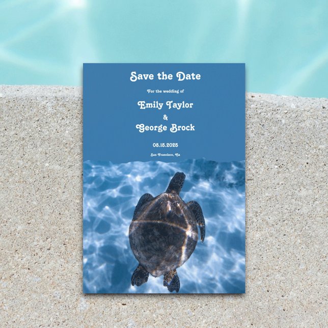 Navy Blue Underwater Aquatic Turtle Beach Wedding Save The Date (Creator Uploaded)