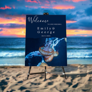 Navy Blue Underwater Jellyfish Wedding Welcome Foam Board