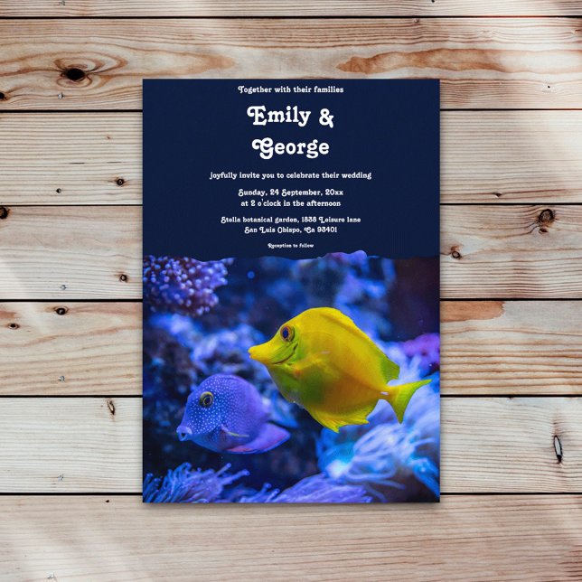 Navy Blue Underwater Sea Fish Coastal wedding Invitation (Creator Uploaded)