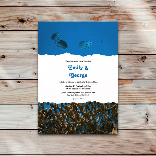 Navy Blue Underwater Sea Fish Reef Beach Wedding Invitation