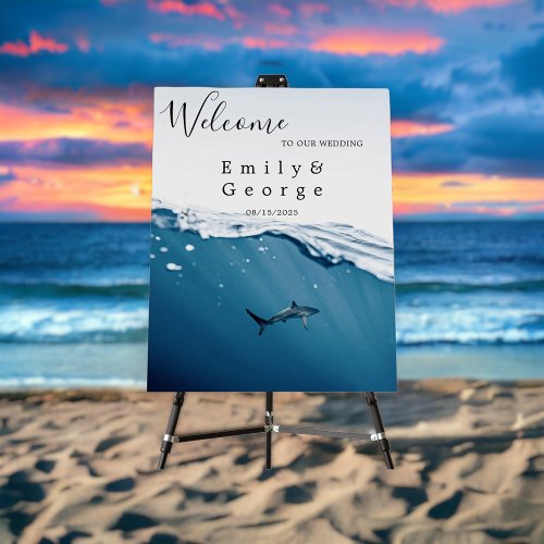 Navy Blue Underwater Shark Beach Wedding Welcome Foam Board