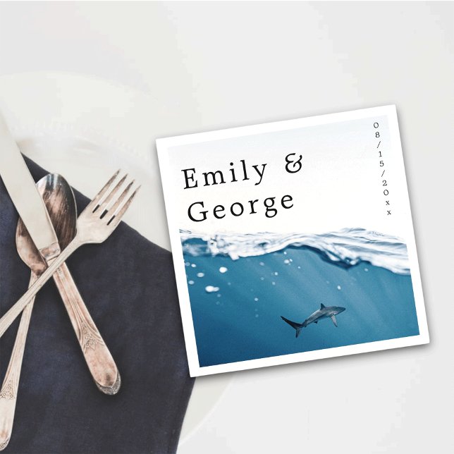 Navy Blue Underwater Shark Nautical Beach Wedding Napkins (Creator Uploaded)