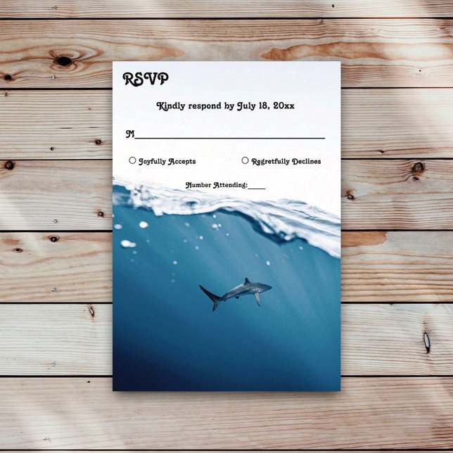 Navy Blue Underwater Shark Nautical Beach Wedding RSVP Card (Creator Uploaded)
