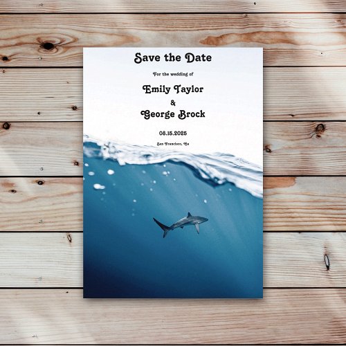 Navy Blue Underwater Shark Nautical Beach Wedding Save The Date