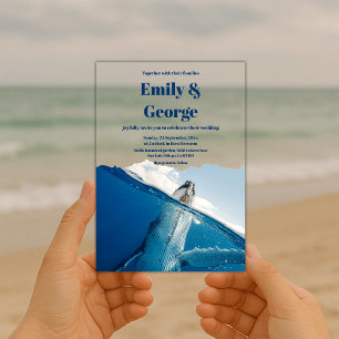 Navy Blue Underwater Whale Summer Coastal Wedding Acrylic Invitations