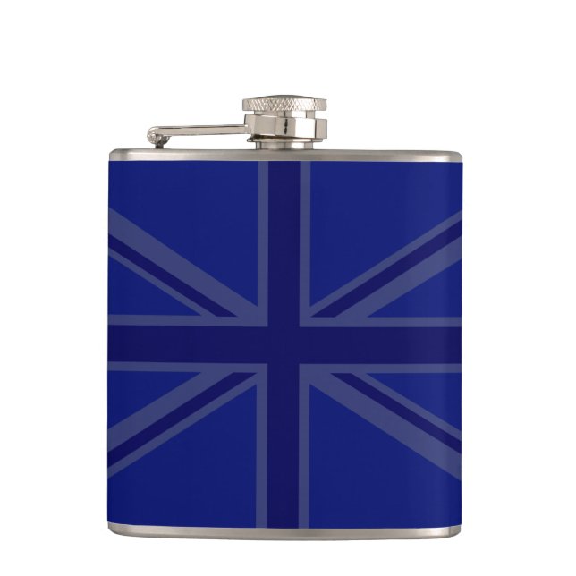 NAvy Blue Union Jack Decor Hip Flask (Front)