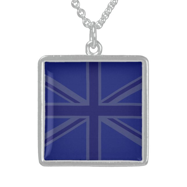 NAvy Blue Union Jack Decor Sterling Silver Necklace (Front)