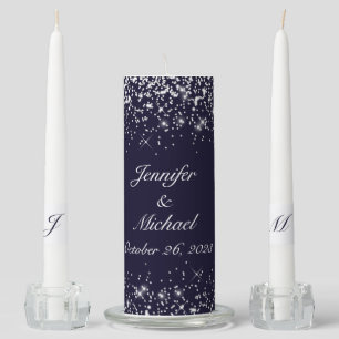 Navy Blue Unity Candle Glitter Effect Couple Names