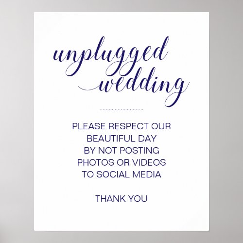 Navy Blue Unplugged Wedding No Social Media Sign