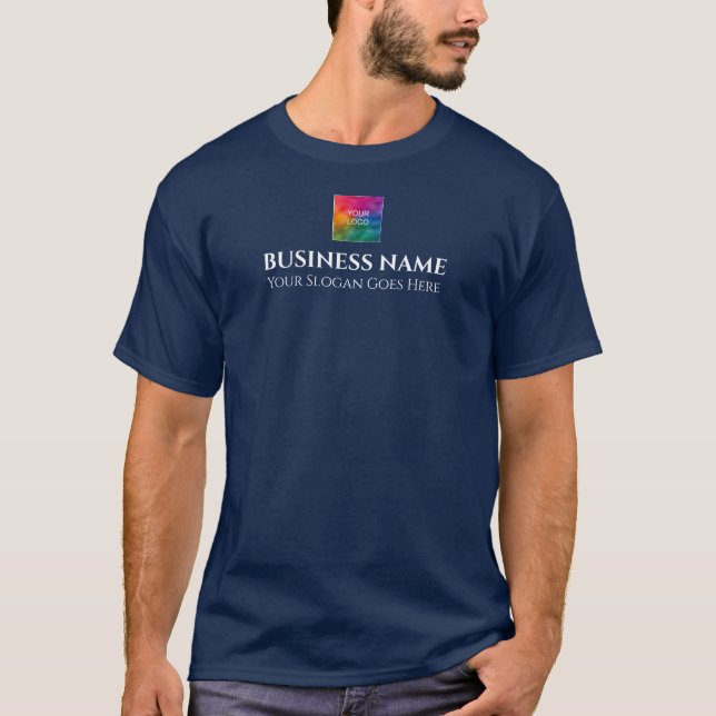 Navy Blue Upload Company Logo Mens Double Sided T-Shirt (Front)