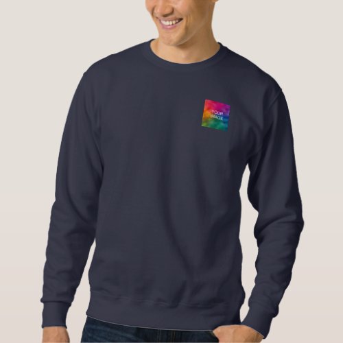 Navy Blue Upload Image Logo Add Text Mens Modern Sweatshirt