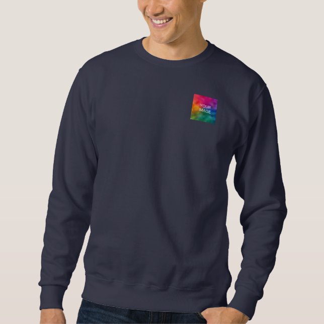 Navy Blue Upload Image Logo Add Text Mens Modern Sweatshirt (Front)