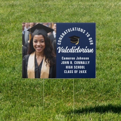Navy Blue Valedictorian Photo Graduation Yard Sign