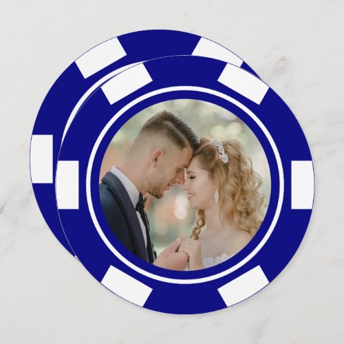 Navy Blue Vegas Poker Chip Wedding Elopement Party Invitation