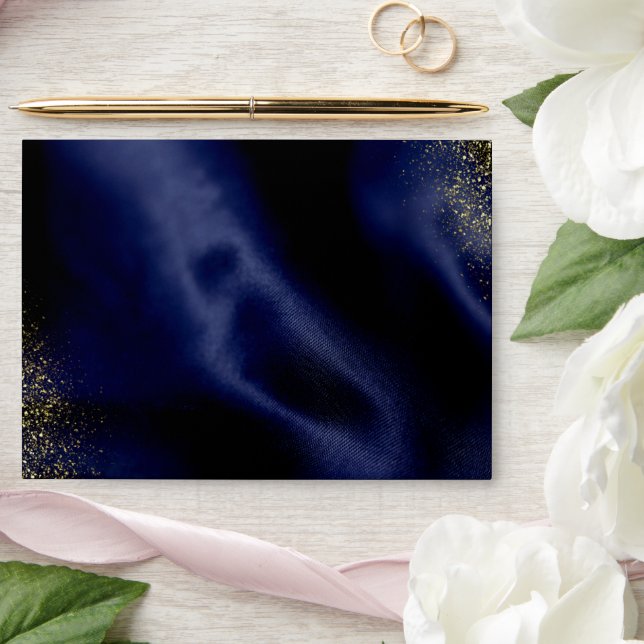 Navy Blue Velvet Gold Wedding Envelope (Wedding)