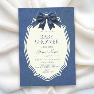 Navy Blue velvet vintage elegant baby shower Invitation