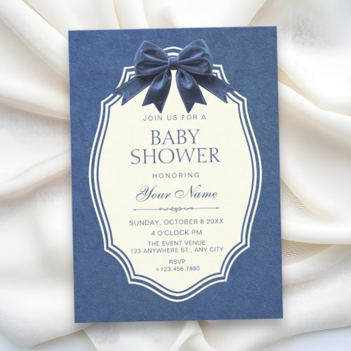 Navy Blue velvet vintage elegant baby shower Invitation