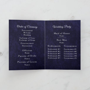 Navy Blue Velvet White Folded Wedding Program