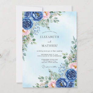 Navy Blue Verdant Spring Wedding Invitation