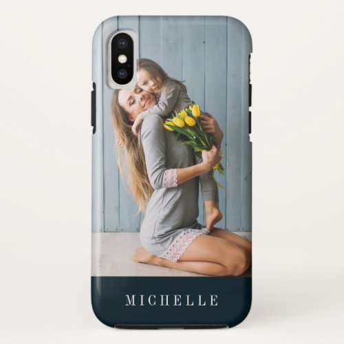 Navy Blue   Vertical photo monogram personalized iPhone XS Case