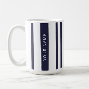 Navy Blue Vertical Stripes with Your Name Mug