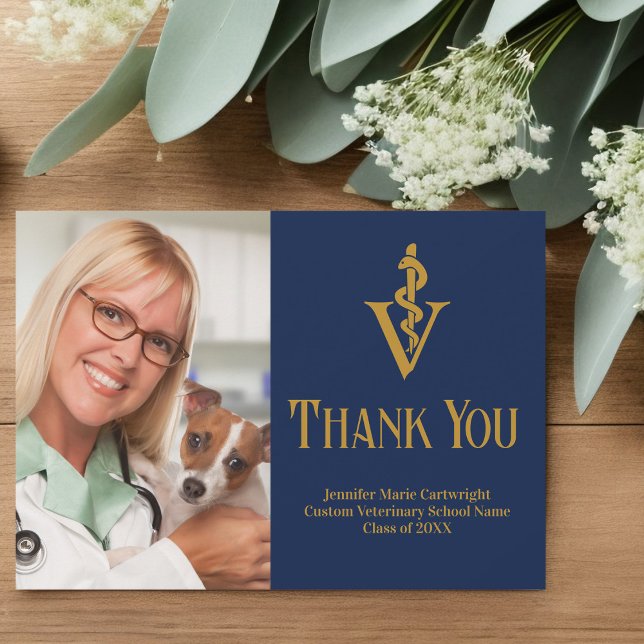 Navy Blue Veterinarian Office Photo Customizable Thank You Card (Creator Uploaded)