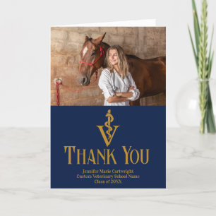 Navy Blue Veterinary School Graduate Photo Custom Letterpress Thank You Card
