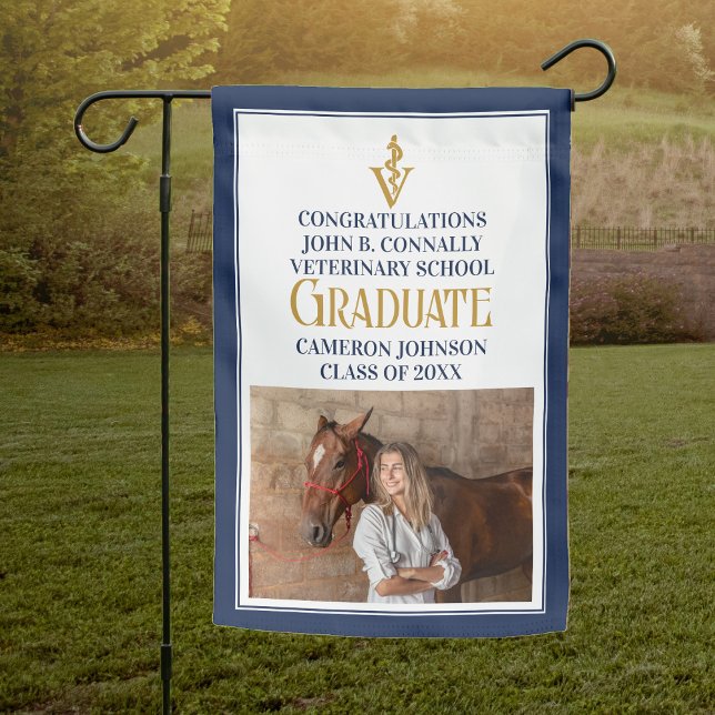 Navy Blue Veterinary School Graduate Photo Garden Flag (Creator Uploaded)