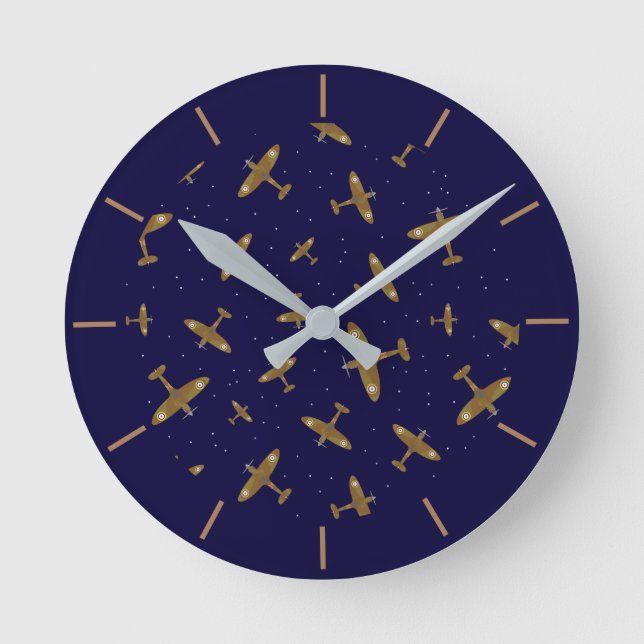Navy Blue Vintage Aeroplanes Aviation Pilot Round Clock (Front)
