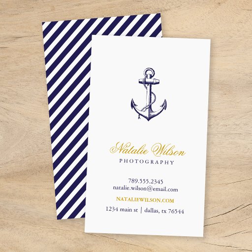 Customizable Navy Blue Vintage Anchor Vertical Business Card