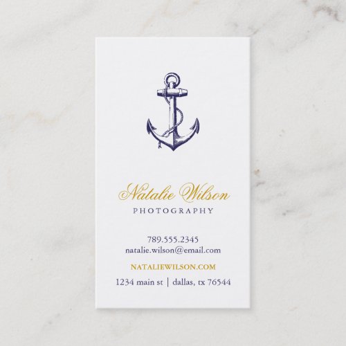 Navy Blue Vintage Anchor Vertical Business Card