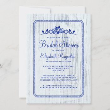 Navy Blue Vintage Barn Wood Bridal Shower Invites by topinvitations at Zazzle
