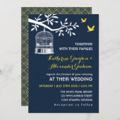 Navy Blue Vintage Bird Cage Wedding Invitation (Front/Back)