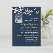 Navy Blue Vintage Bird Cage Wedding Invitation (Standing Front)
