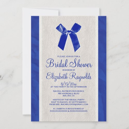 Navy Blue Vintage Bow Linen Bridal Shower Invites